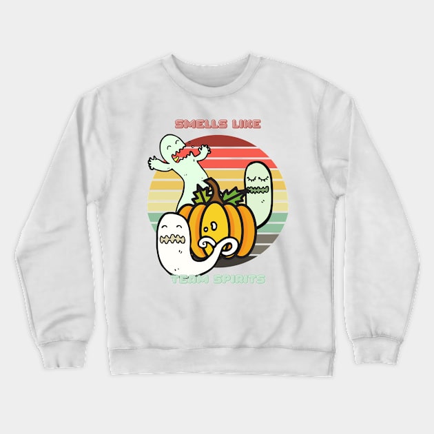 Sunset Ghosts / Smells Like Team Spirits (Pumpkin Edition) Crewneck Sweatshirt by nathalieaynie